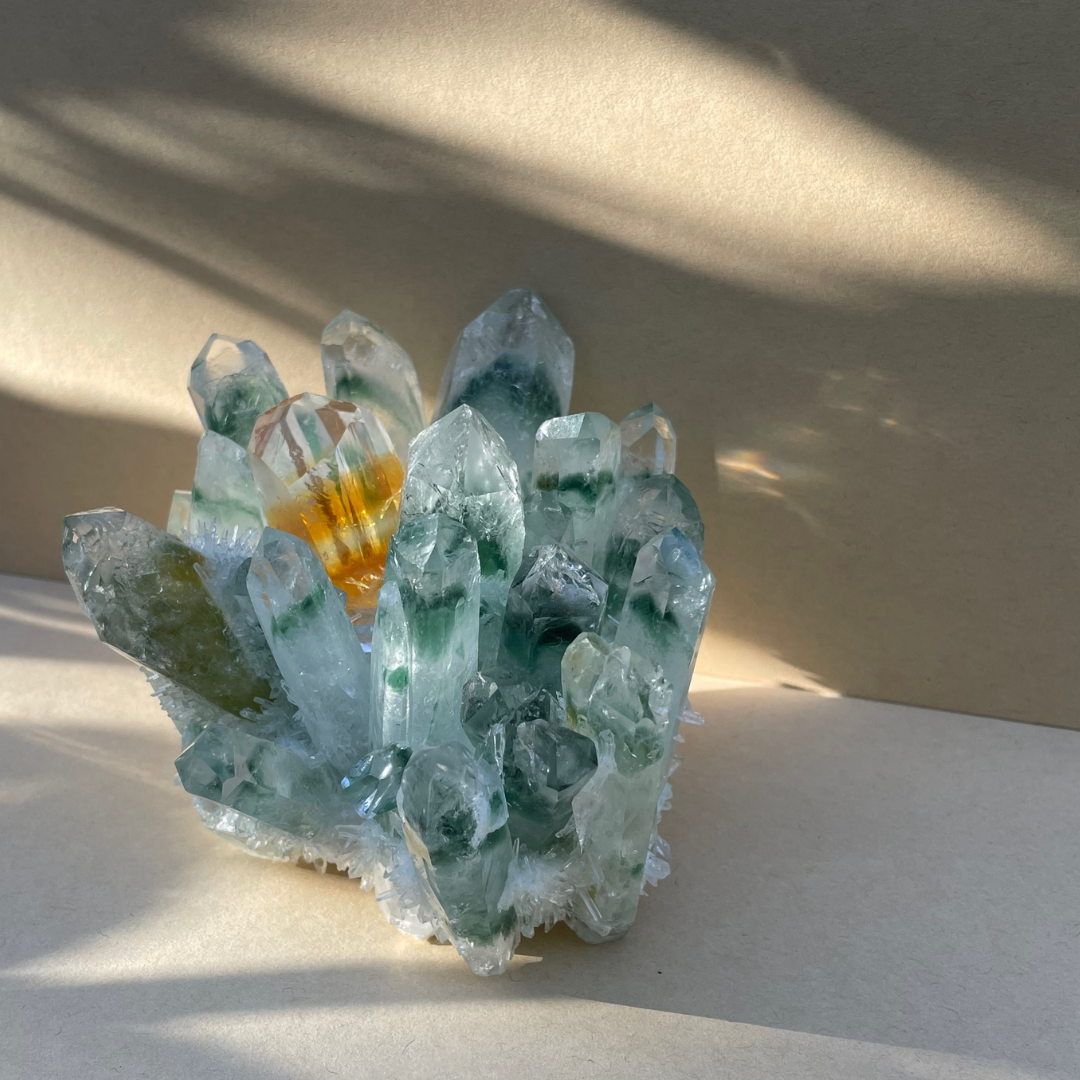 Green Phantom Quartz Cluster