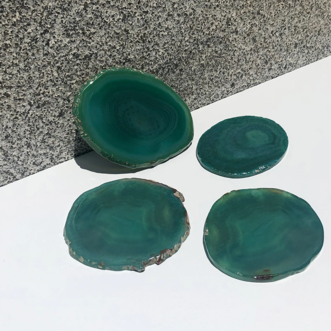 Green Agate Coasters (Set of 4)